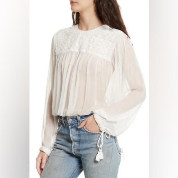 Free People retro femme sheer embroidered blouse Top 35926 - Picture 14 of 16